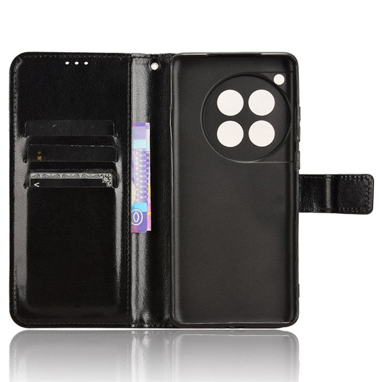For OnePlus 12 5G Wallet Leather Phone Case Craxy Horse Pattern - Black