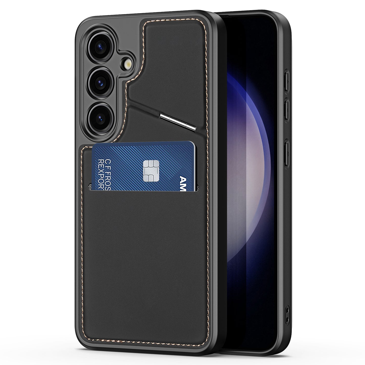 DUX DUCIS Rafi II Series for Samsung Galaxy S24 RFID Blocking Case Card Holder Kickstand Phone Cover - Black