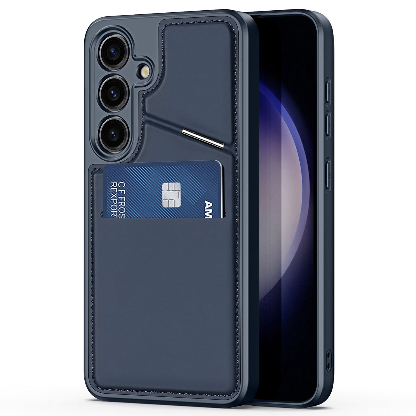 DUX DUCIS Rafi II Series for Samsung Galaxy S24 RFID Blocking Case Card Holder Kickstand Phone Cover - Blue