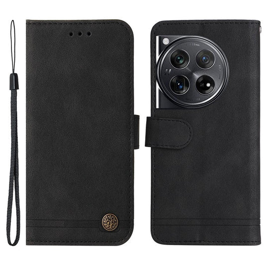 For OnePlus 12 5G Cell Phone Case PU Leather Skin-Touch Feeling Cover Wallet - Black