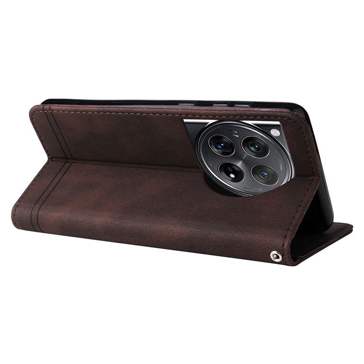 For OnePlus 12 5G Cell Phone Case PU Leather Skin-Touch Feeling Cover Wallet - Brown