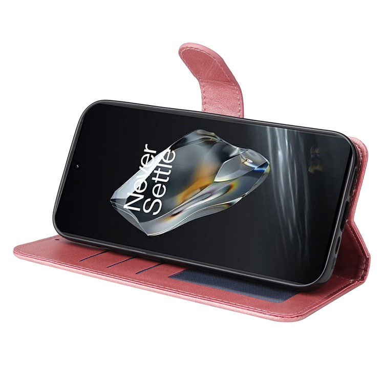 For OnePlus 12 5G Cell Phone Case Wrist Strap Leather Phone Cover Wallet with Stand - Pink