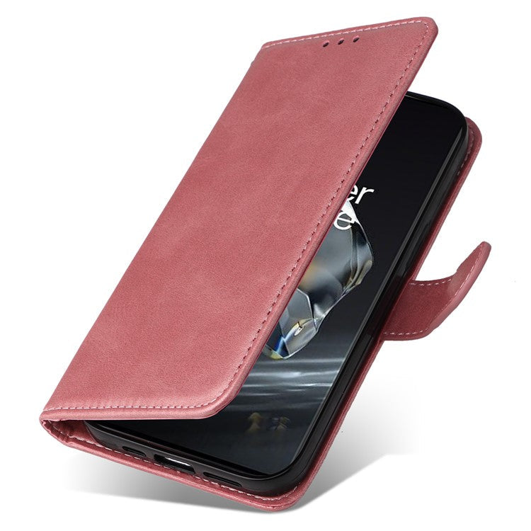 For OnePlus 12 5G Cell Phone Case Wrist Strap Leather Phone Cover Wallet with Stand - Pink