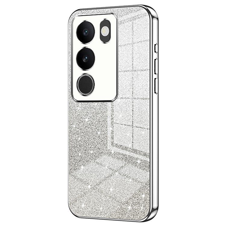 For vivo S17 5G TPU Phone Cover Shimmering Gradient Electroplate Case - Silver