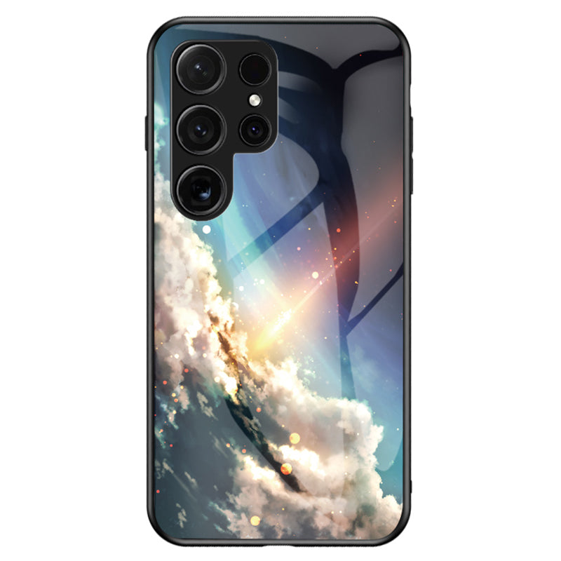 For Samsung Galaxy S24 Ultra Case Starry Sky Pattern Tempered Glass+PC+TPU Phone Cover - Bright Starry Sky