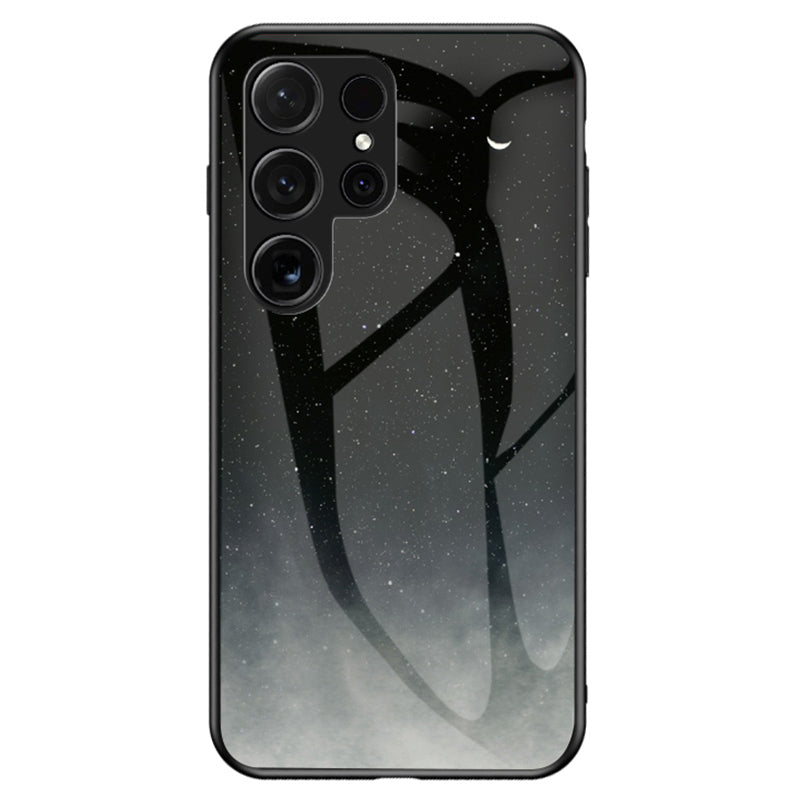 For Samsung Galaxy S24 Ultra Case Starry Sky Pattern Tempered Glass+PC+TPU Phone Cover - Starry Crescent Moon