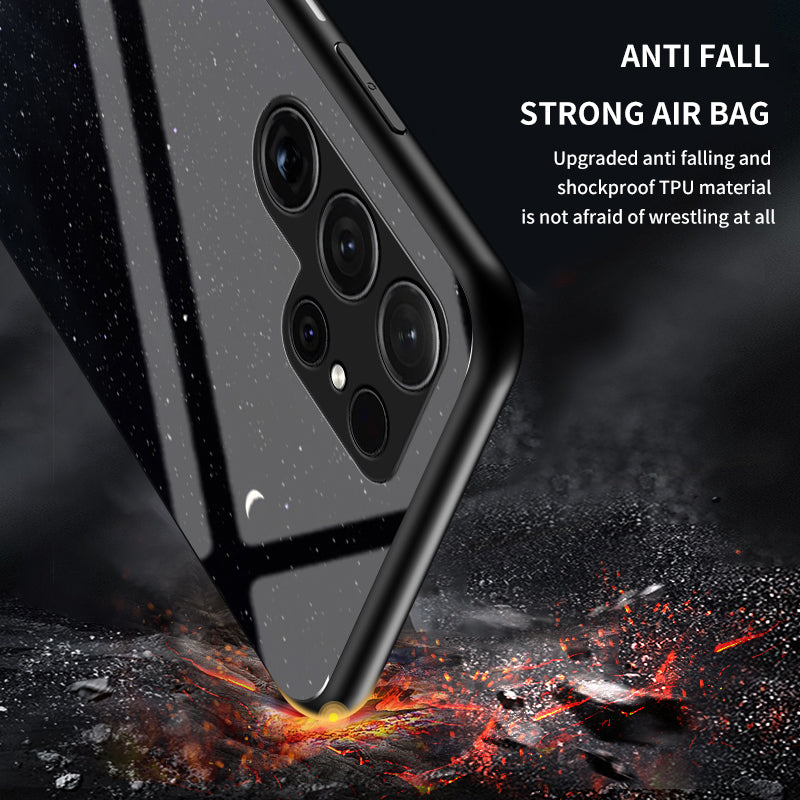 For Samsung Galaxy S24 Ultra Case Starry Sky Pattern Tempered Glass+PC+TPU Phone Cover - Starry Crescent Moon