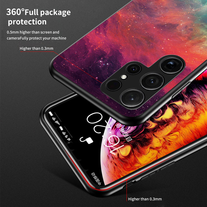 For Samsung Galaxy S24 Ultra Case Starry Sky Pattern Tempered Glass+PC+TPU Phone Cover - Scattering Starry