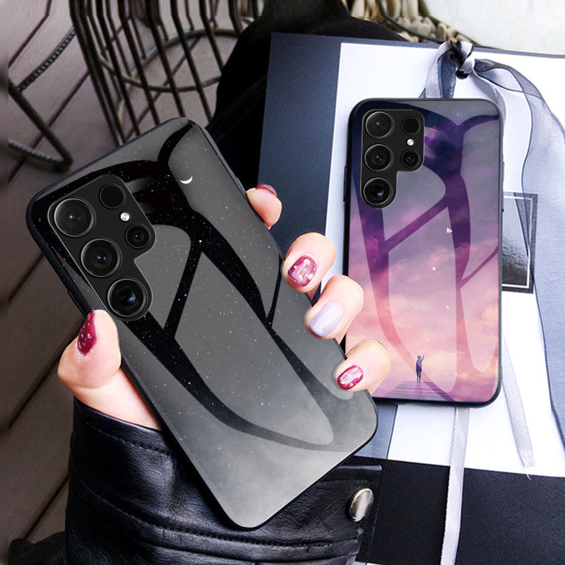 For Samsung Galaxy S24 Ultra Case Starry Sky Pattern Tempered Glass+PC+TPU Phone Cover - Cosmic Starry Sky