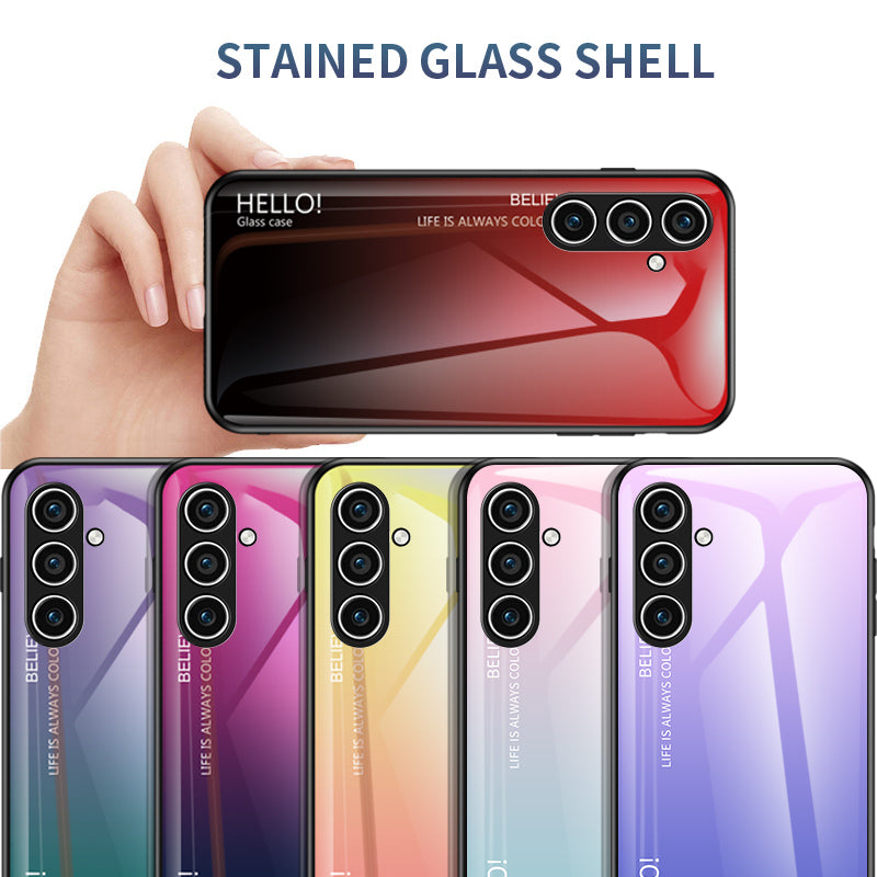 For Samsung Galaxy S24 Phone Cover Gradient Tempered Glass Back Cover - Gradient Pink Purple