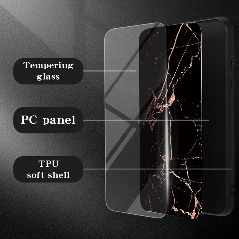 Marble Pattern Case for Samsung Galaxy S24+ Cover Slim-Fit Tempered Glass+PC+TPU Phone Shell - White Marble