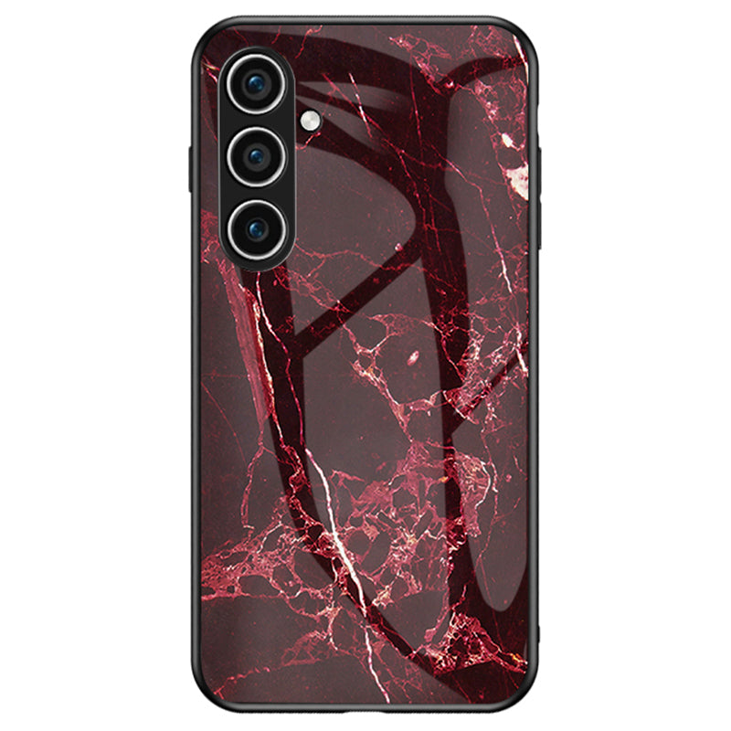 Marble Pattern Case for Samsung Galaxy S24+ Cover Slim-Fit Tempered Glass+PC+TPU Phone Shell - Blood Red Marble