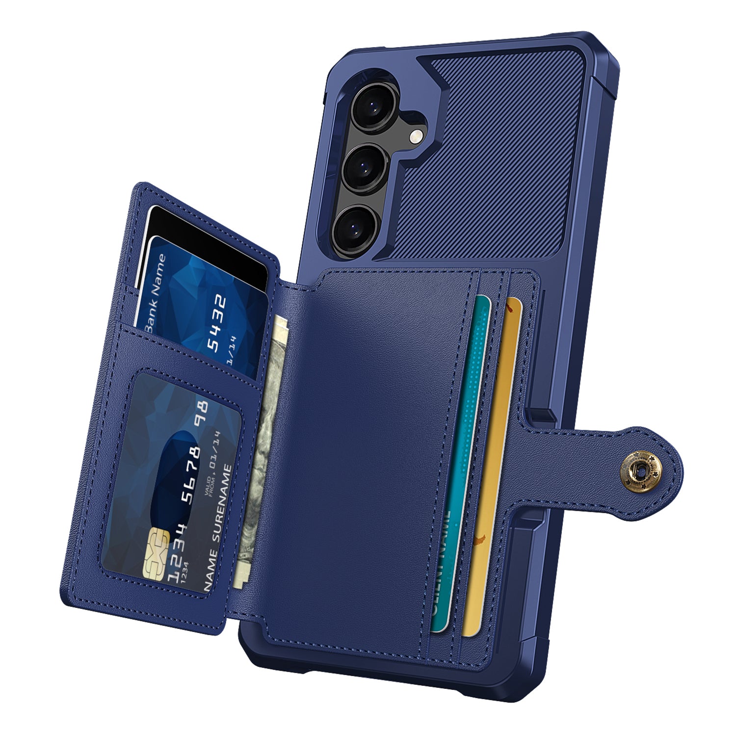 ZM03 For Samsung Galaxy S24+ Phone Cover PU Leather Coated TPU Drop-resistant Card Holder Back Case - Blue