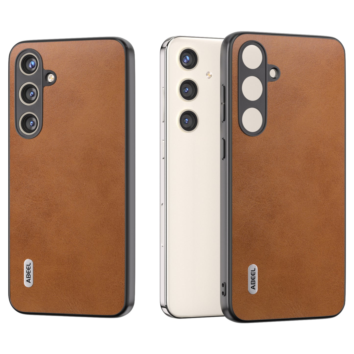 ABEEL For Samsung Galaxy S24+ Case Cowhide Texture Shockproof Protective Phone Cover - Brown