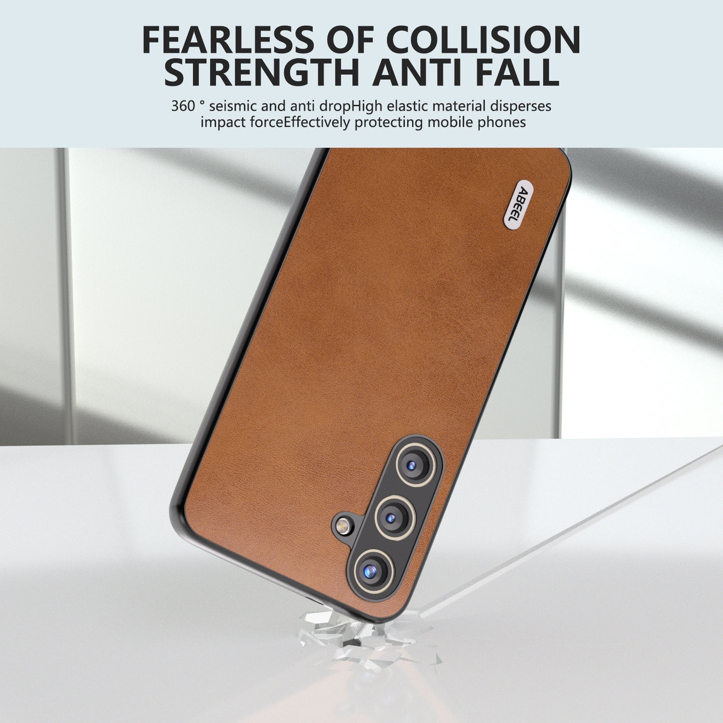 ABEEL For Samsung Galaxy S24+ Case Cowhide Texture Shockproof Protective Phone Cover - Brown