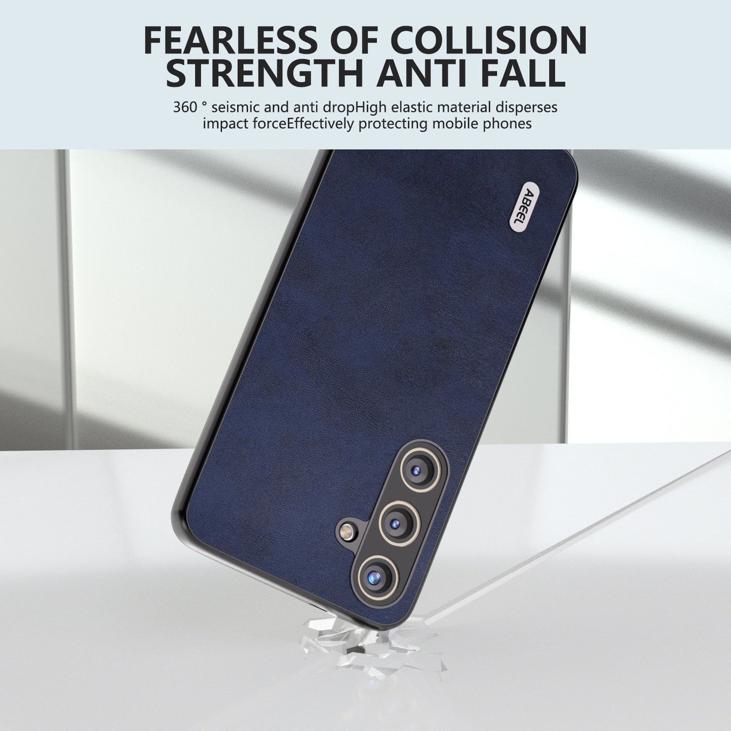ABEEL For Samsung Galaxy S24+ Case Cowhide Texture Shockproof Protective Phone Cover - Blue