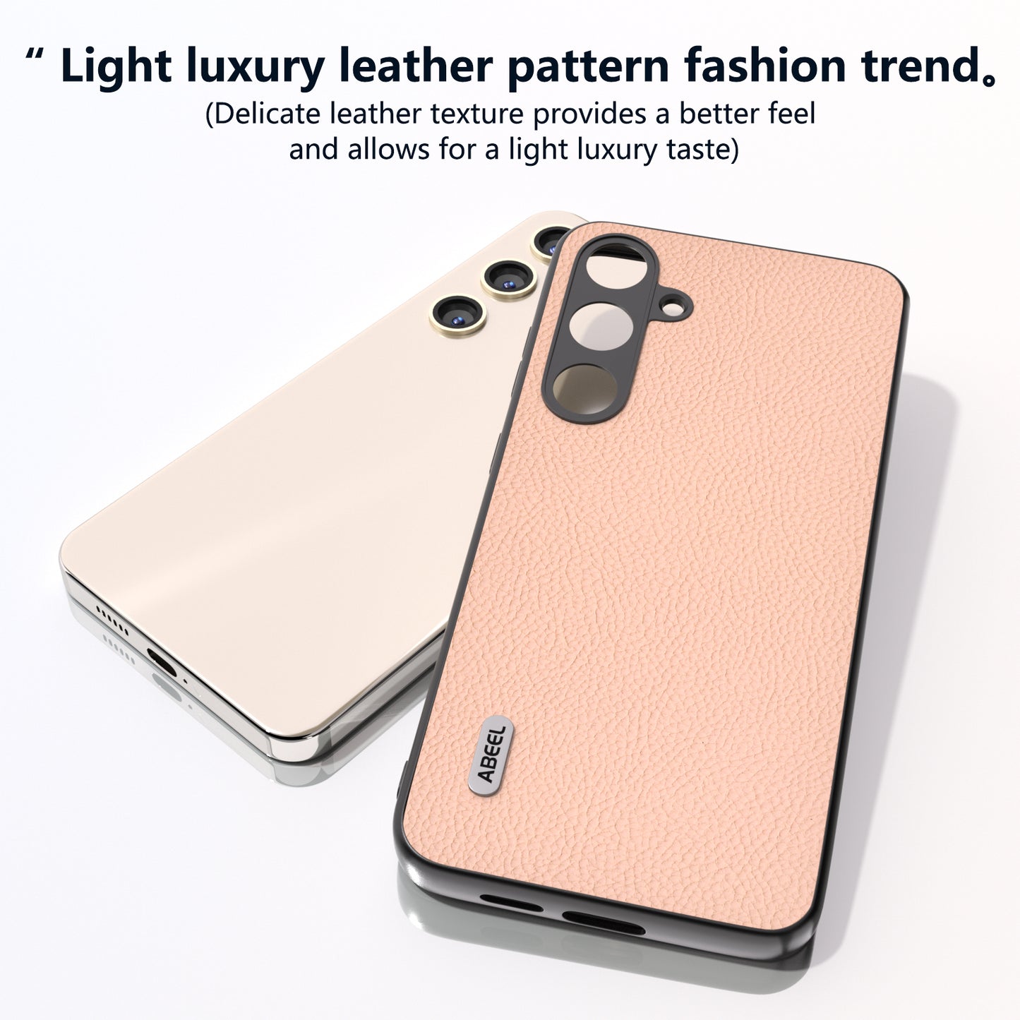 ABEEL For Samsung Galaxy S24+ Phone Case Litchi Texture Cowhide Leather Back Cover - Pink