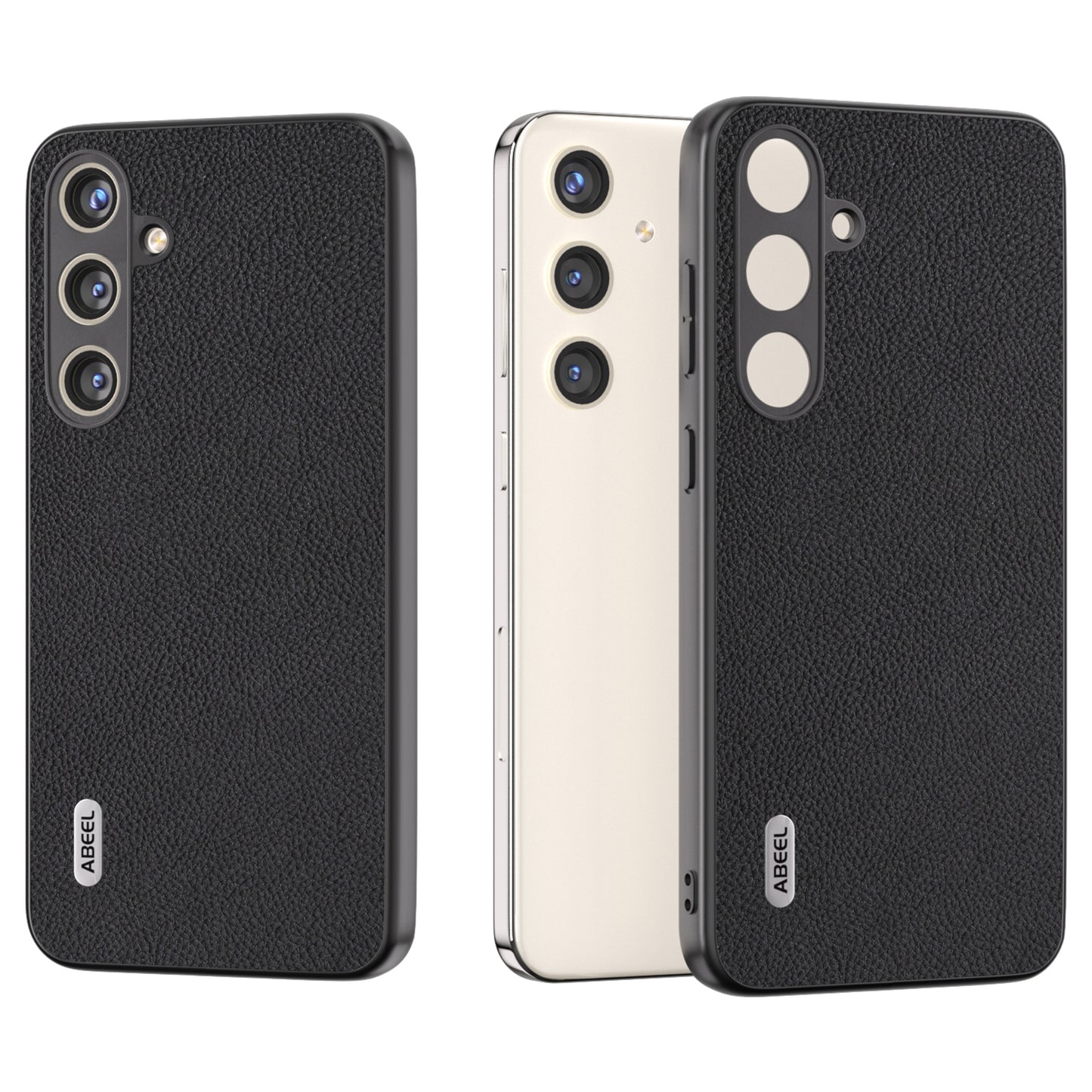 ABEEL For Samsung Galaxy S24+ Phone Case Litchi Texture Cowhide Leather Back Cover - Black