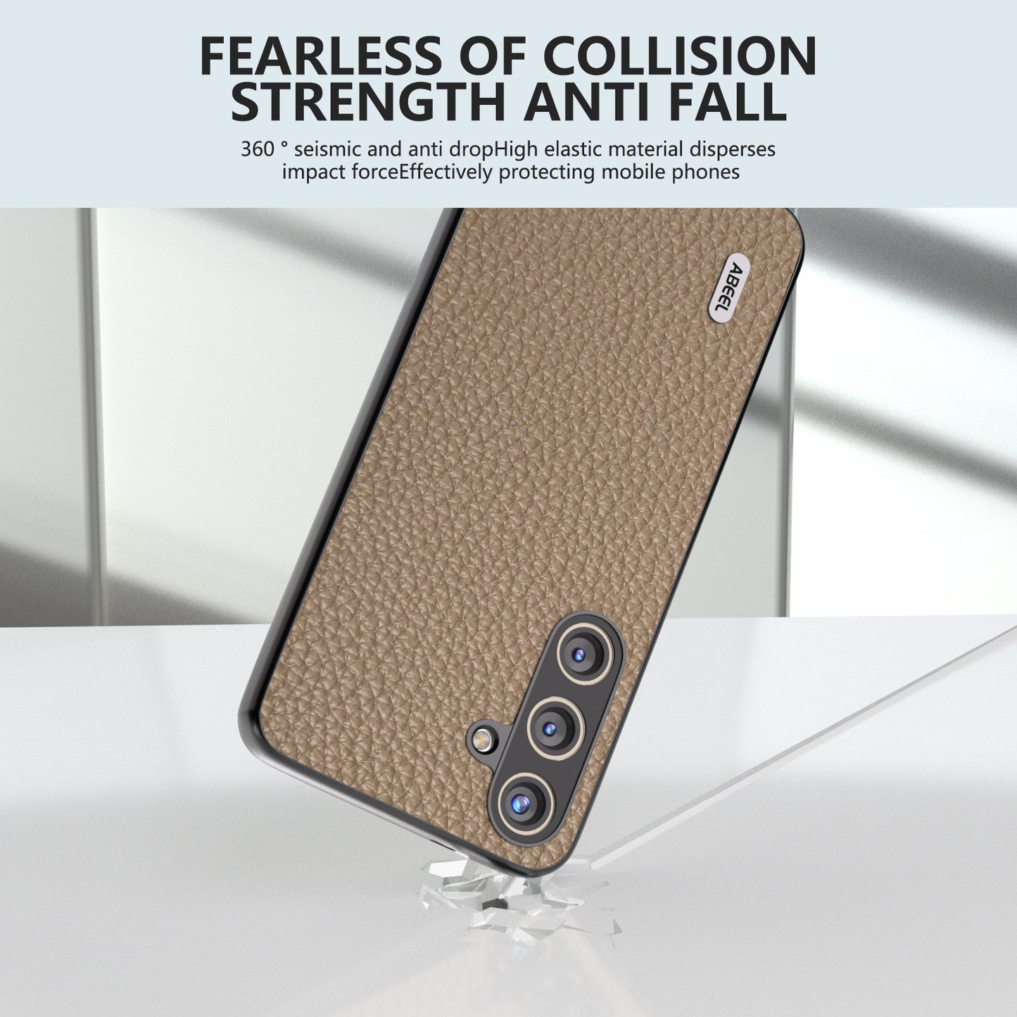 ABEEL Litchi Texture Cover for Samsung Galaxy S24+ Cowhide Leather+PC+TPU Phone Case - Khaki