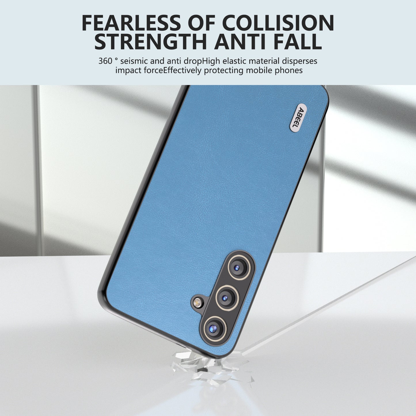 ABEEL For Samsung Galaxy S24+ Phone Case PU Leather+PC+TPU Back Cover Drop Protection - Sky Blue
