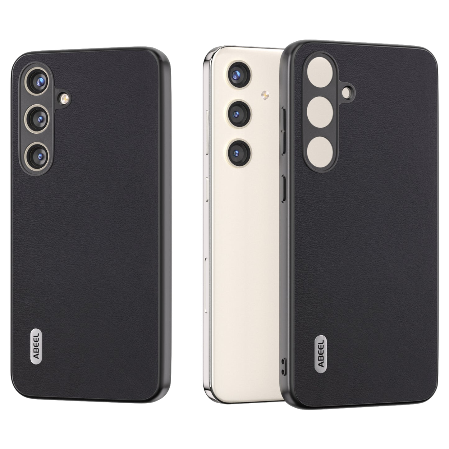 ABEEL For Samsung Galaxy S24+ Phone Case PU Leather+PC+TPU Back Cover Drop Protection - Black