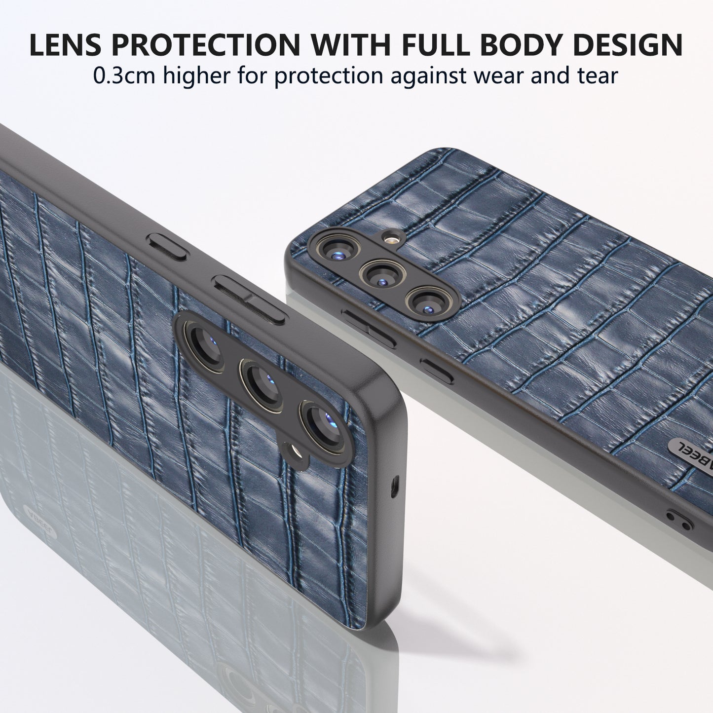 ABEEL For Samsung Galaxy S24+ Case Genuine Cow Leather Phone Cover Crocodile Texture - Blue