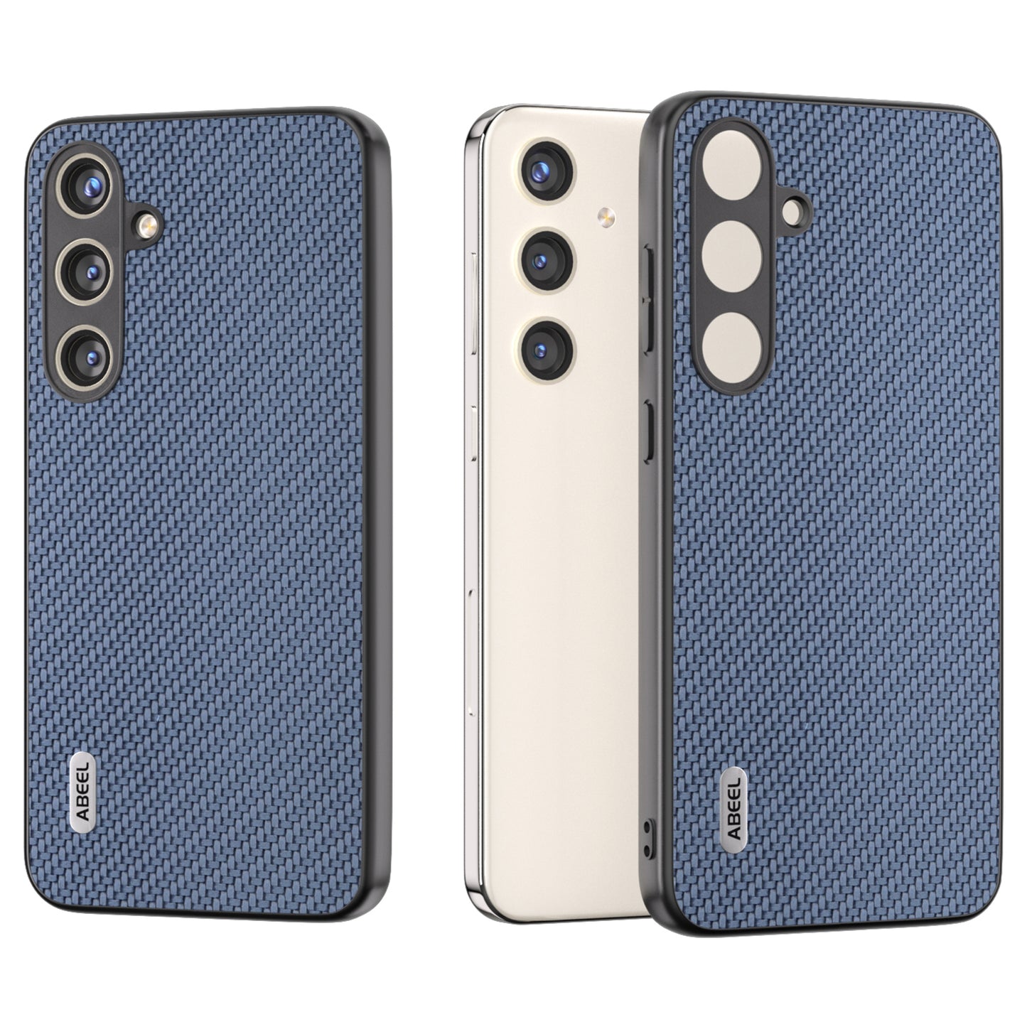 ABEEL for Samsung Galaxy S24+ Shockproof Shell Carbon Fiber Texture Leather Phone Case - Baby Blue