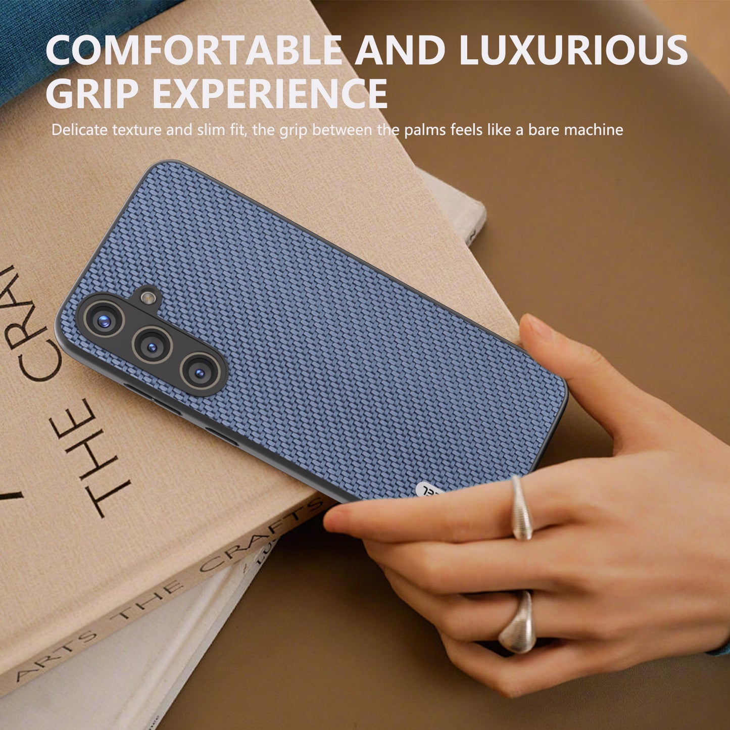 ABEEL for Samsung Galaxy S24+ Shockproof Shell Carbon Fiber Texture Leather Phone Case - Baby Blue