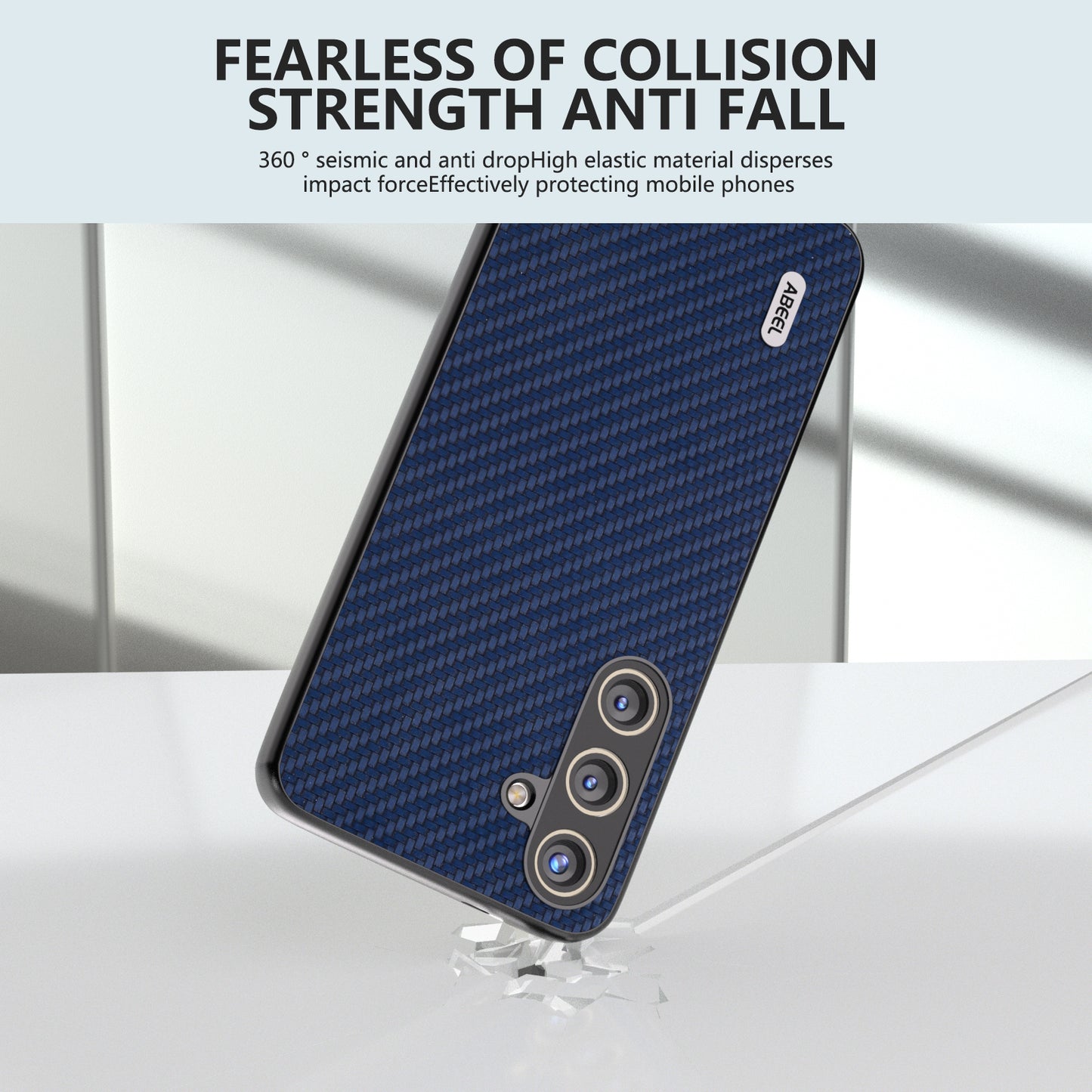 ABEEL for Samsung Galaxy S24+ Shockproof Shell Carbon Fiber Texture Leather Phone Case - Blue