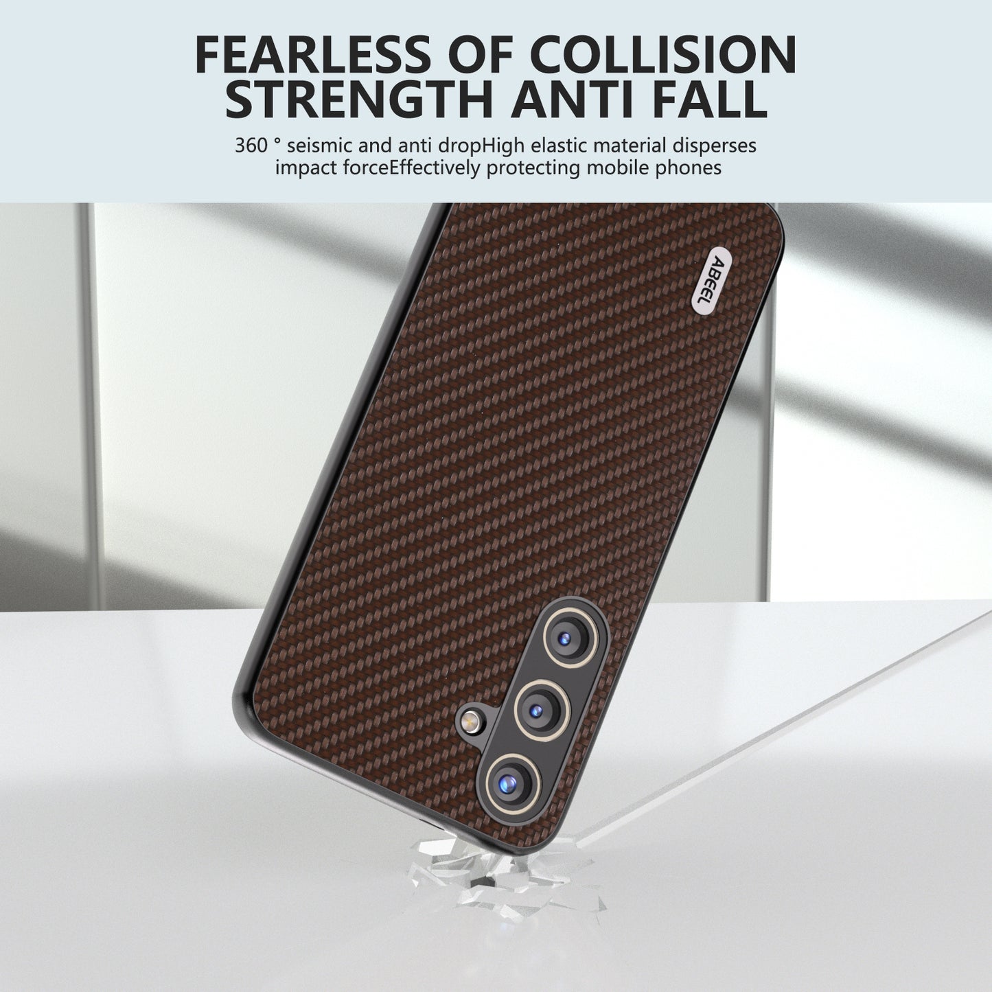 ABEEL for Samsung Galaxy S24+ Shockproof Shell Carbon Fiber Texture Leather Phone Case - Brown