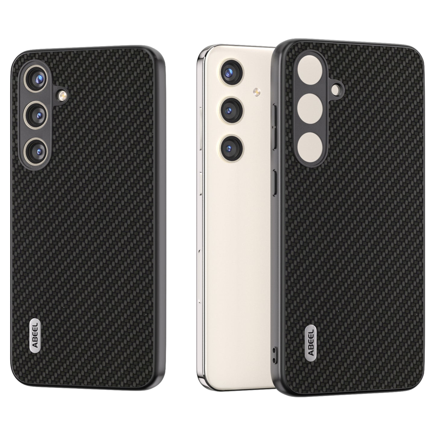 ABEEL for Samsung Galaxy S24+ Shockproof Shell Carbon Fiber Texture Leather Phone Case - Black