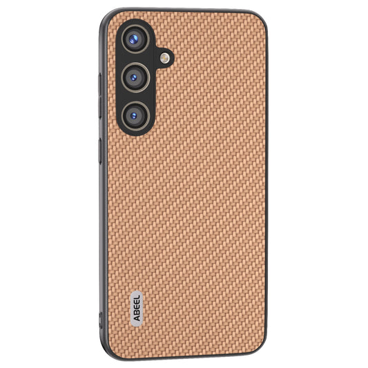 ABEEL for Samsung Galaxy S24+ Shockproof Shell Carbon Fiber Texture Leather Phone Case - Light Yellow