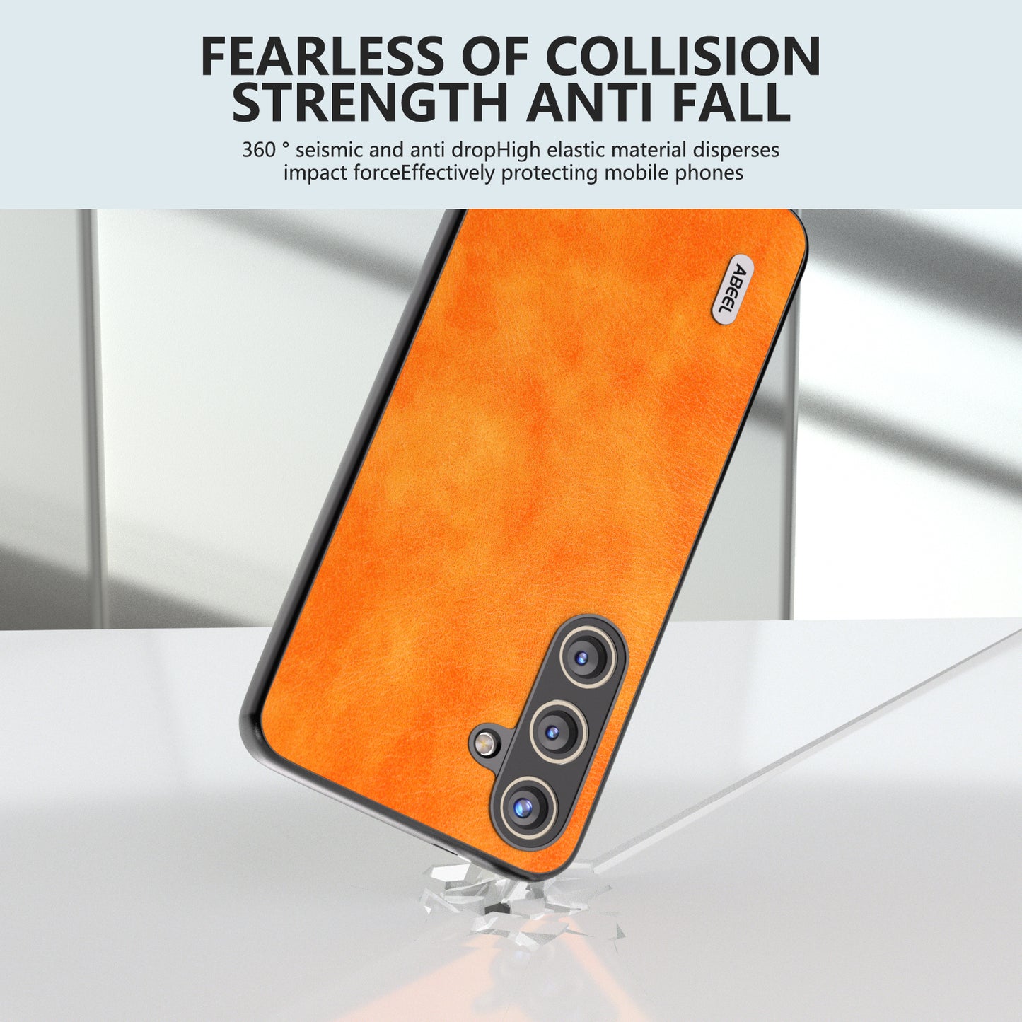 ABEEL For Samsung Galaxy S24 Litchi Texture Back Case PU Leather Coated PC+TPU Phone Cover - Orange