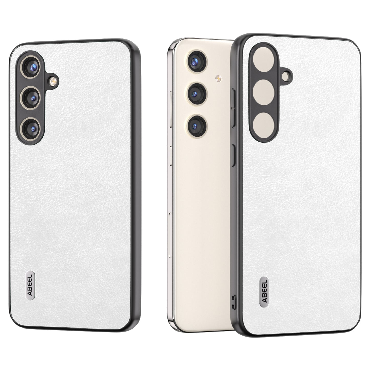 ABEEL For Samsung Galaxy S24 Litchi Texture Back Case PU Leather Coated PC+TPU Phone Cover - White