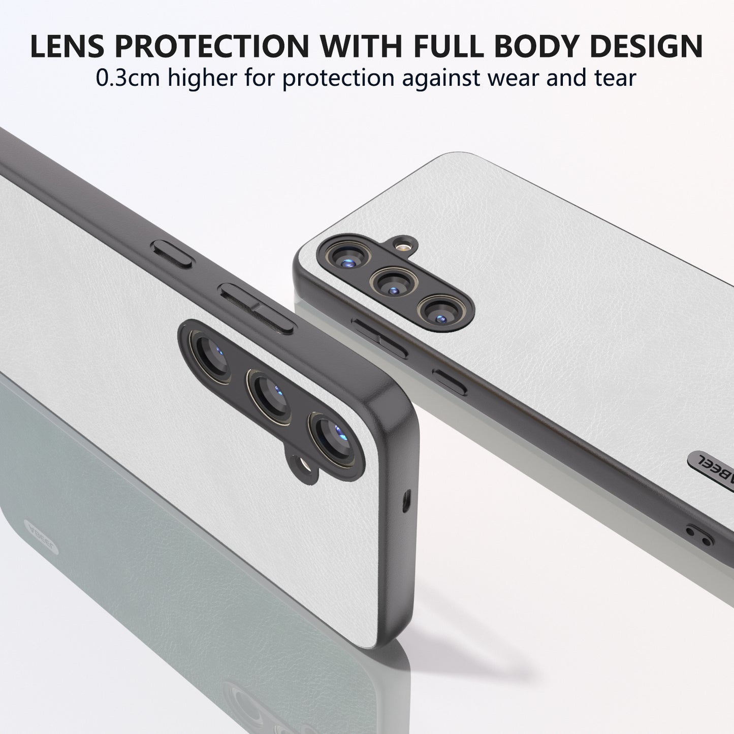 ABEEL For Samsung Galaxy S24 Litchi Texture Back Case PU Leather Coated PC+TPU Phone Cover - White