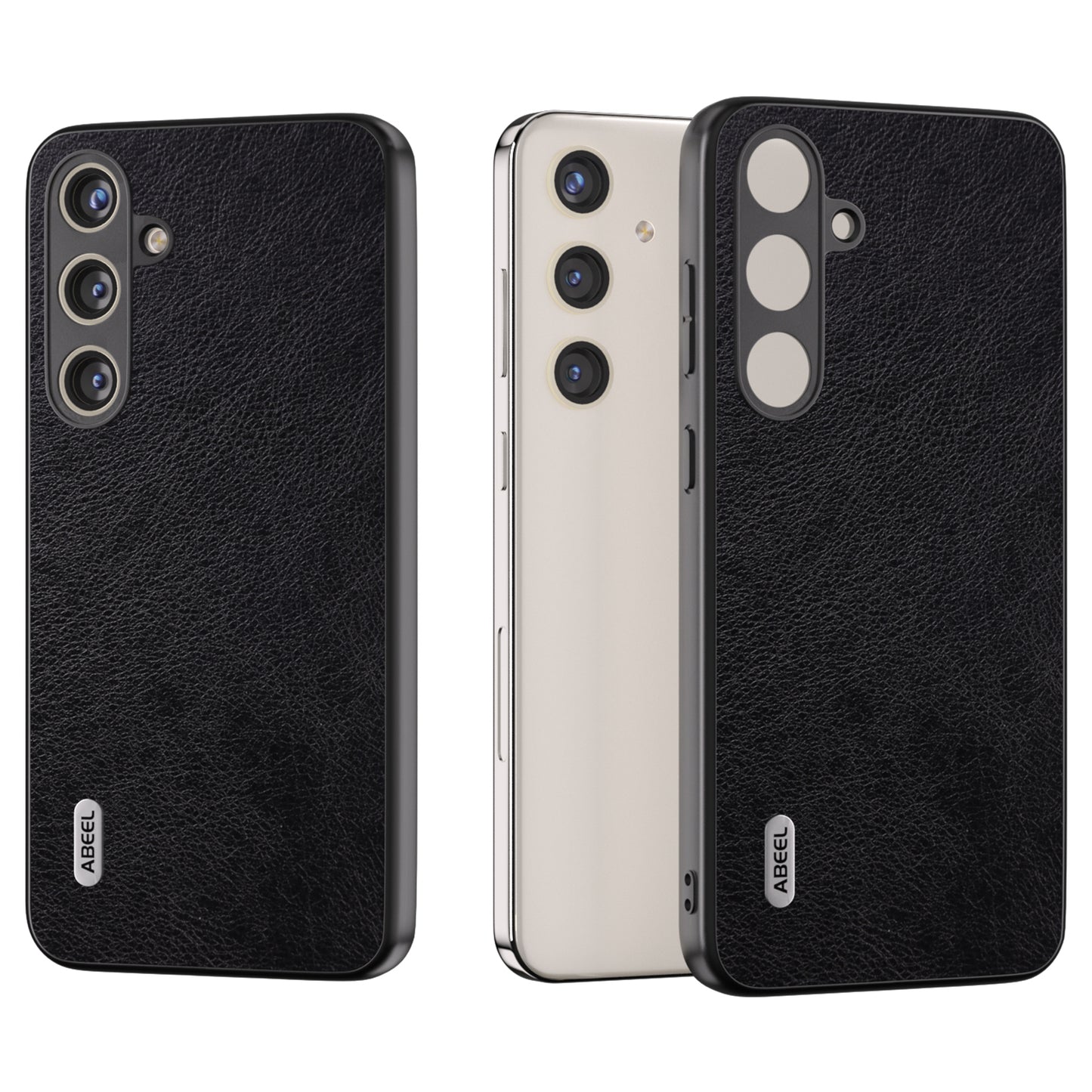 ABEEL For Samsung Galaxy S24 Litchi Texture Back Case PU Leather Coated PC+TPU Phone Cover - Black