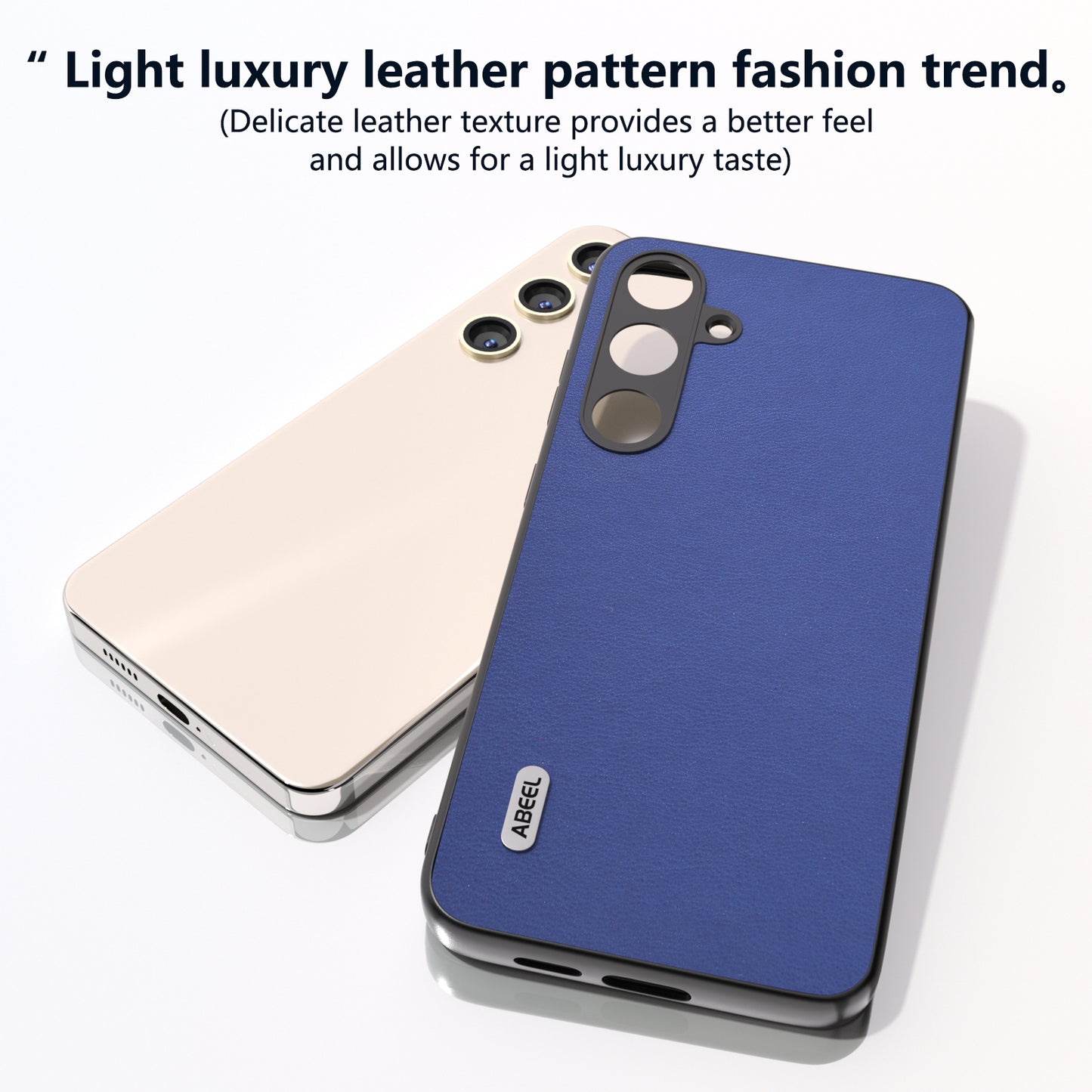 ABEEL For Samsung Galaxy S24 Textured Phone Case Slim PU Leather Shockproof Cover - Dark Blue