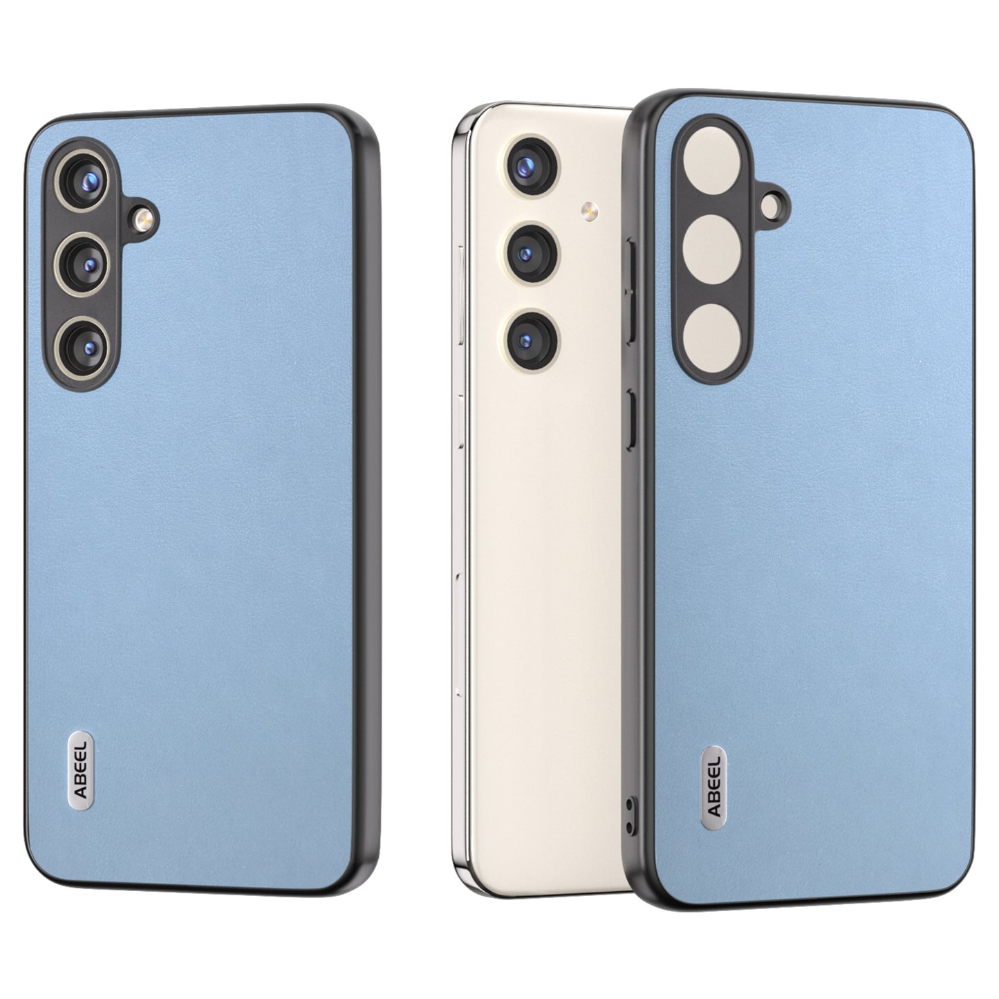 ABEEL For Samsung Galaxy S24 Textured Phone Case Slim PU Leather Shockproof Cover - Blue