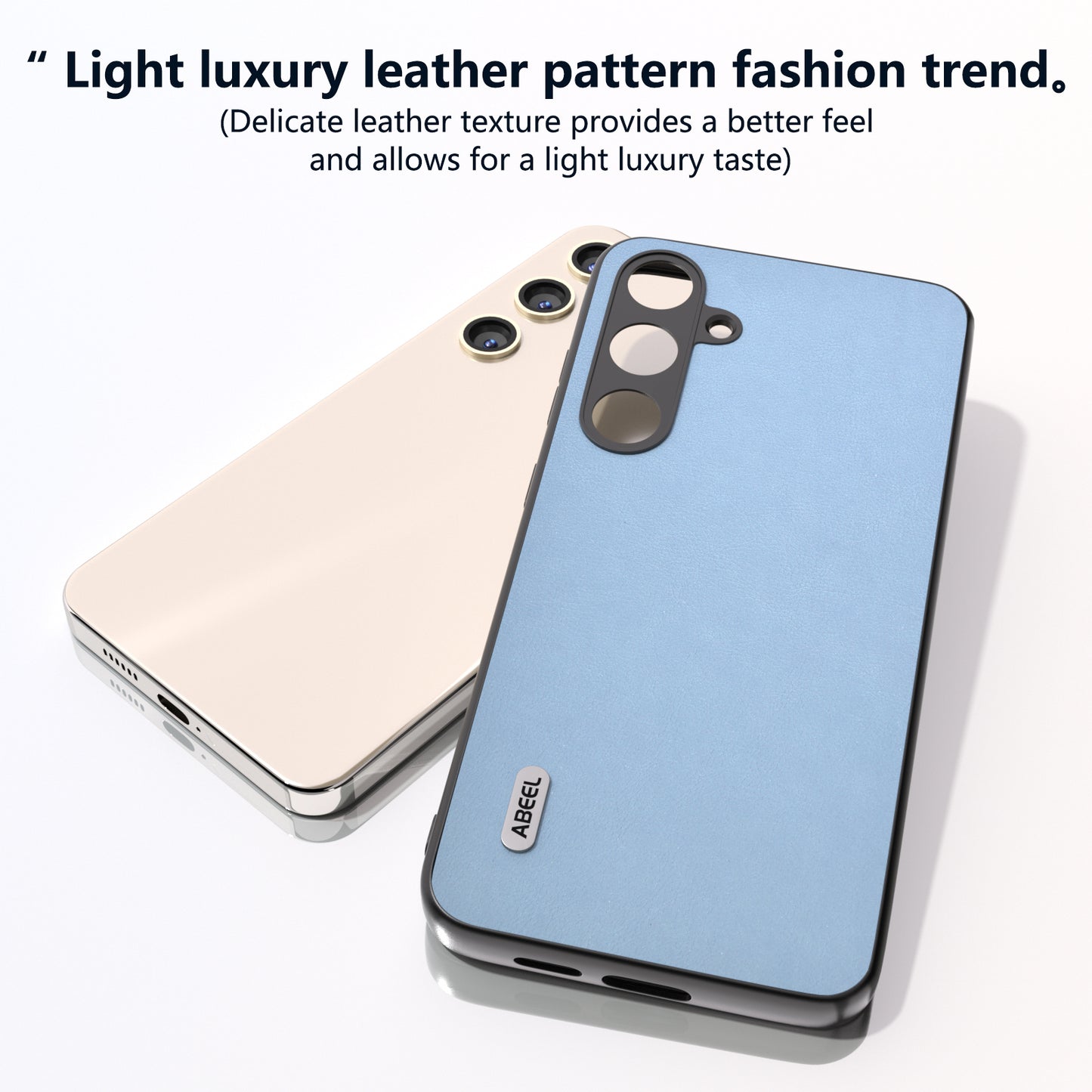 ABEEL For Samsung Galaxy S24 Textured Phone Case Slim PU Leather Shockproof Cover - Blue