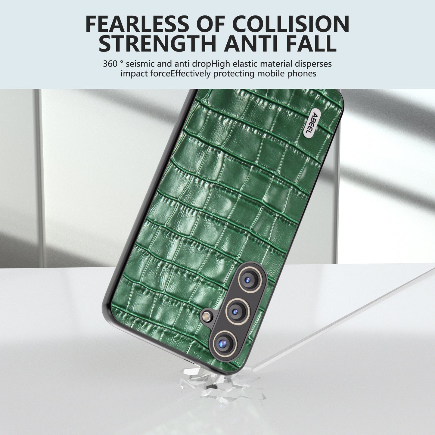 ABEEL For Samsung Galaxy S24 Phone Case Crocodile Texture Genuine Cow Leather Back Cover - Green