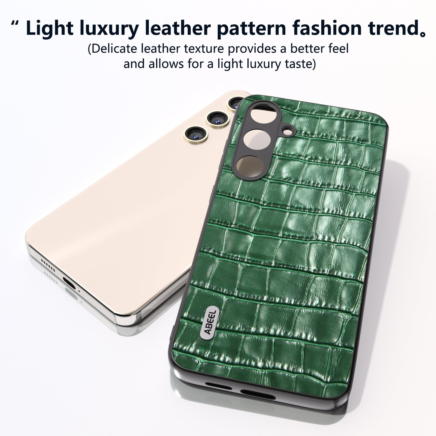 ABEEL For Samsung Galaxy S24 Phone Case Crocodile Texture Genuine Cow Leather Back Cover - Green
