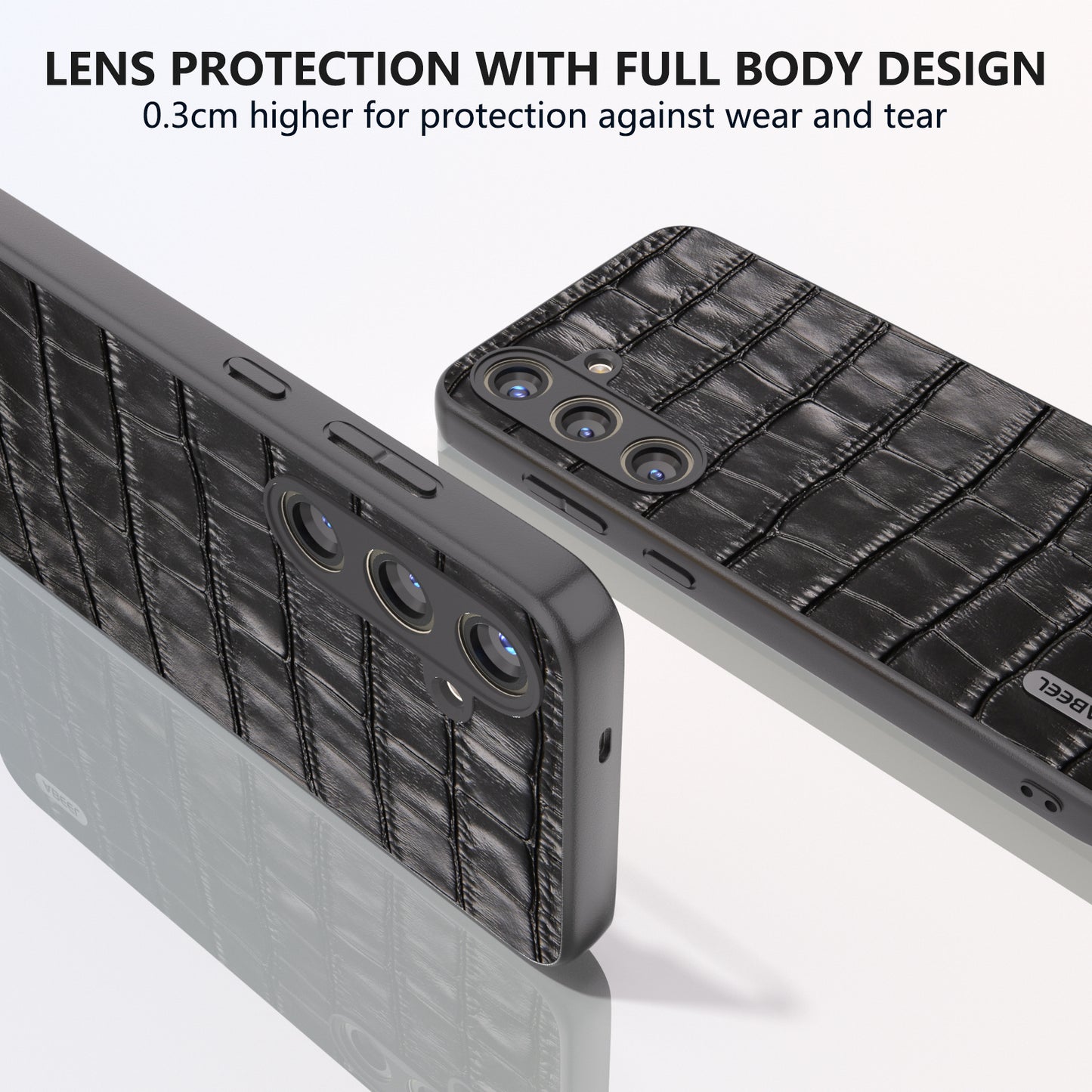 ABEEL For Samsung Galaxy S24 Phone Case Crocodile Texture Genuine Cow Leather Back Cover - Black