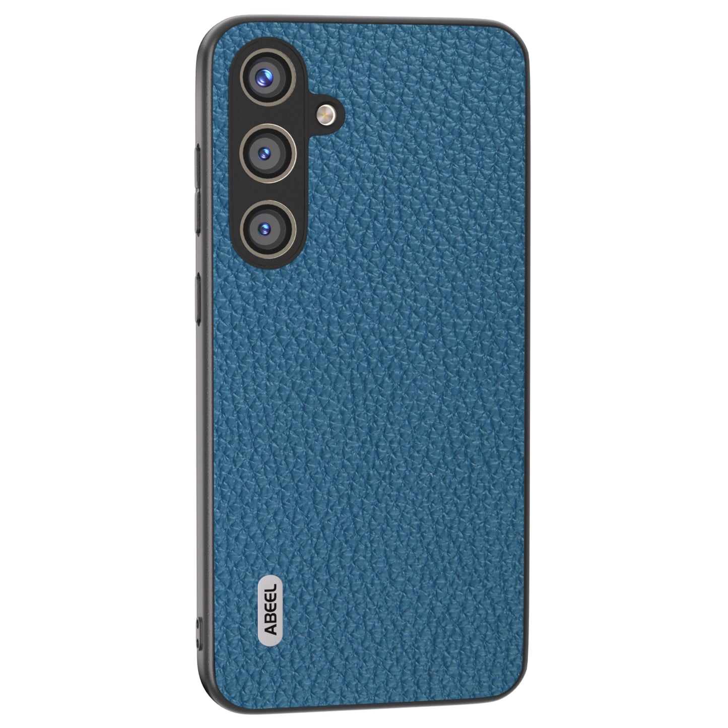 ABEEL For Samsung Galaxy S24 Cowhide Leather+PC+TPU Phone Case Litchi Texture Phone Cover - Blue