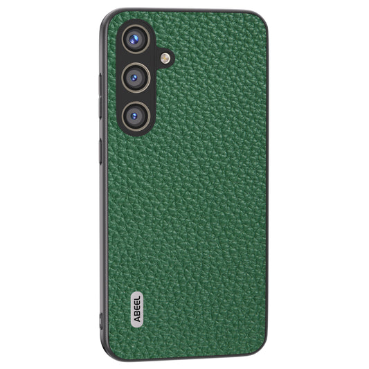 ABEEL For Samsung Galaxy S24 Cowhide Leather+PC+TPU Phone Case Litchi Texture Phone Cover - Green