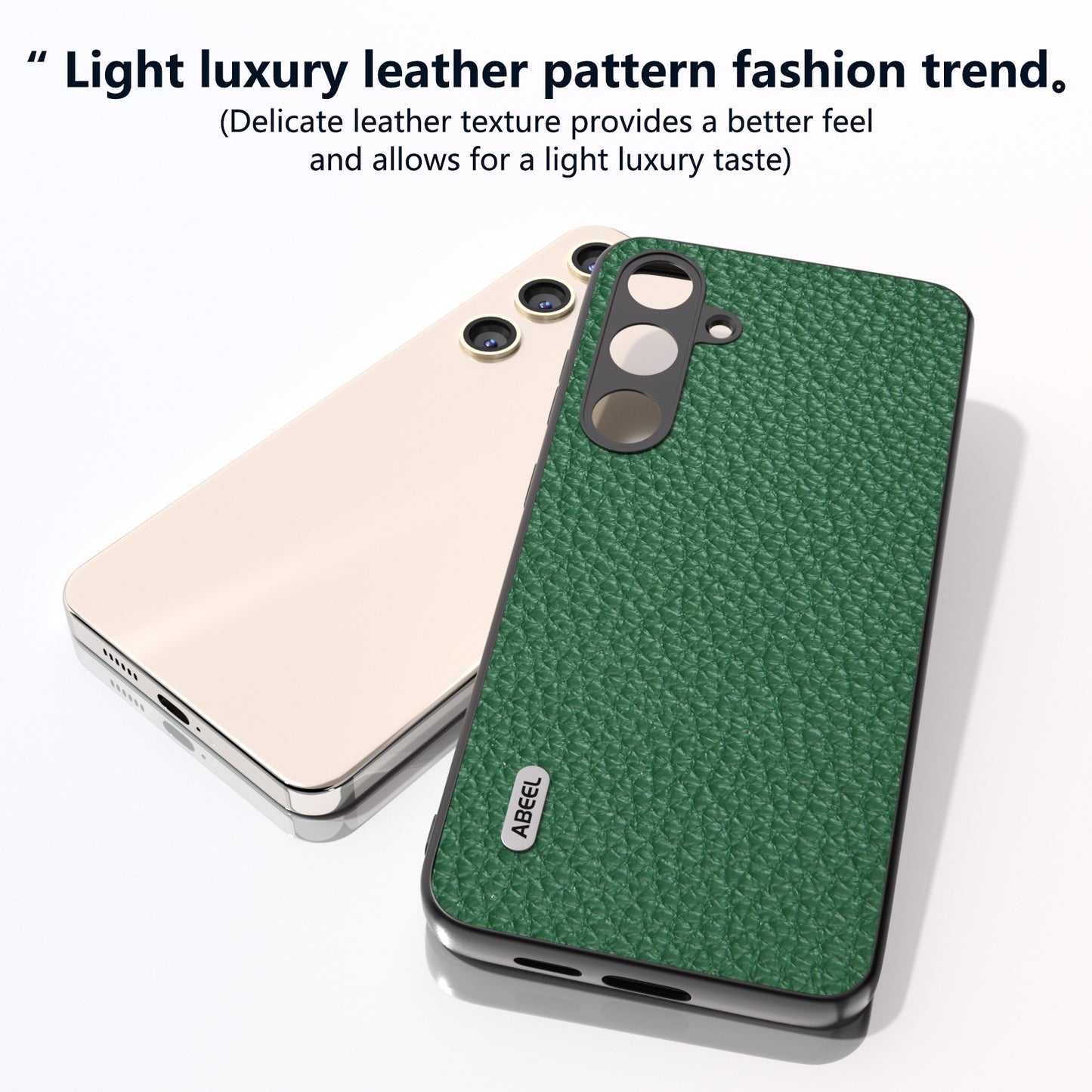 ABEEL For Samsung Galaxy S24 Cowhide Leather+PC+TPU Phone Case Litchi Texture Phone Cover - Green