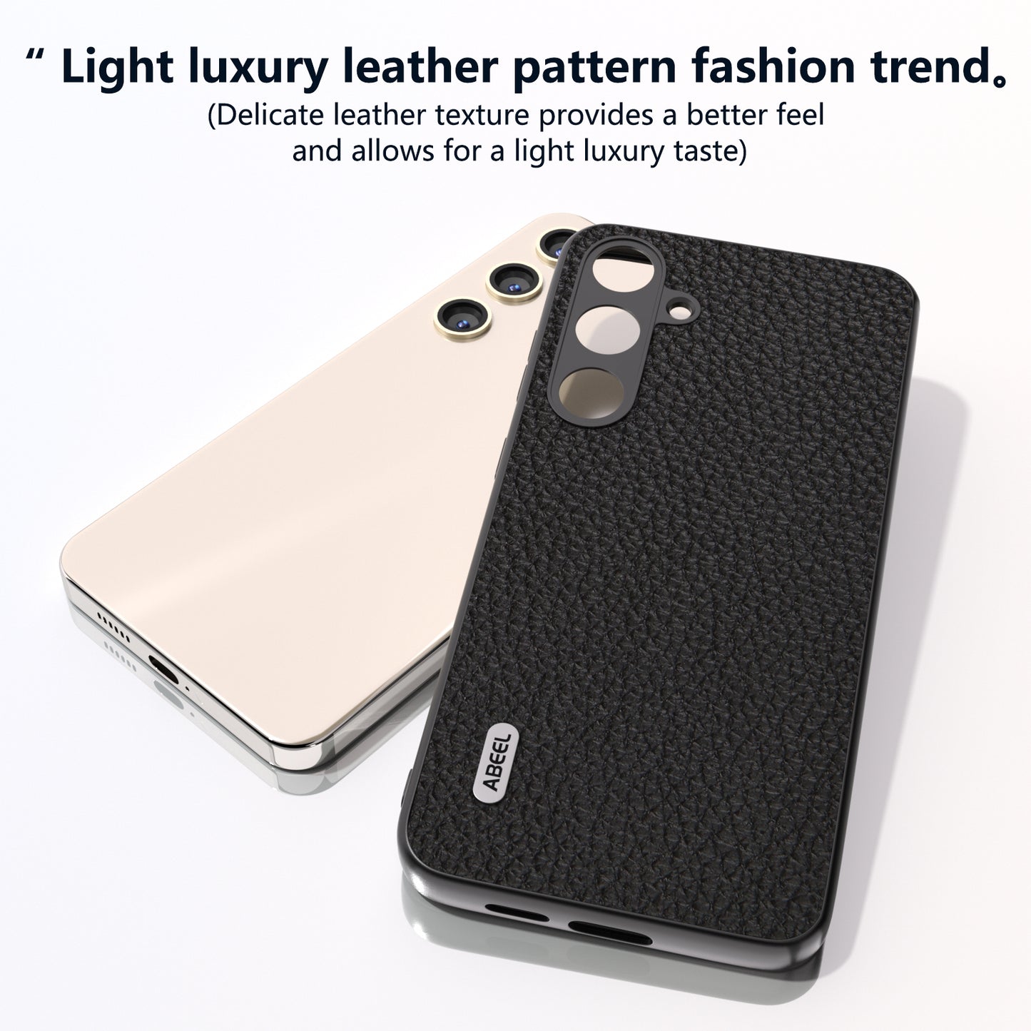 ABEEL For Samsung Galaxy S24 Cowhide Leather+PC+TPU Phone Case Litchi Texture Phone Cover - Black