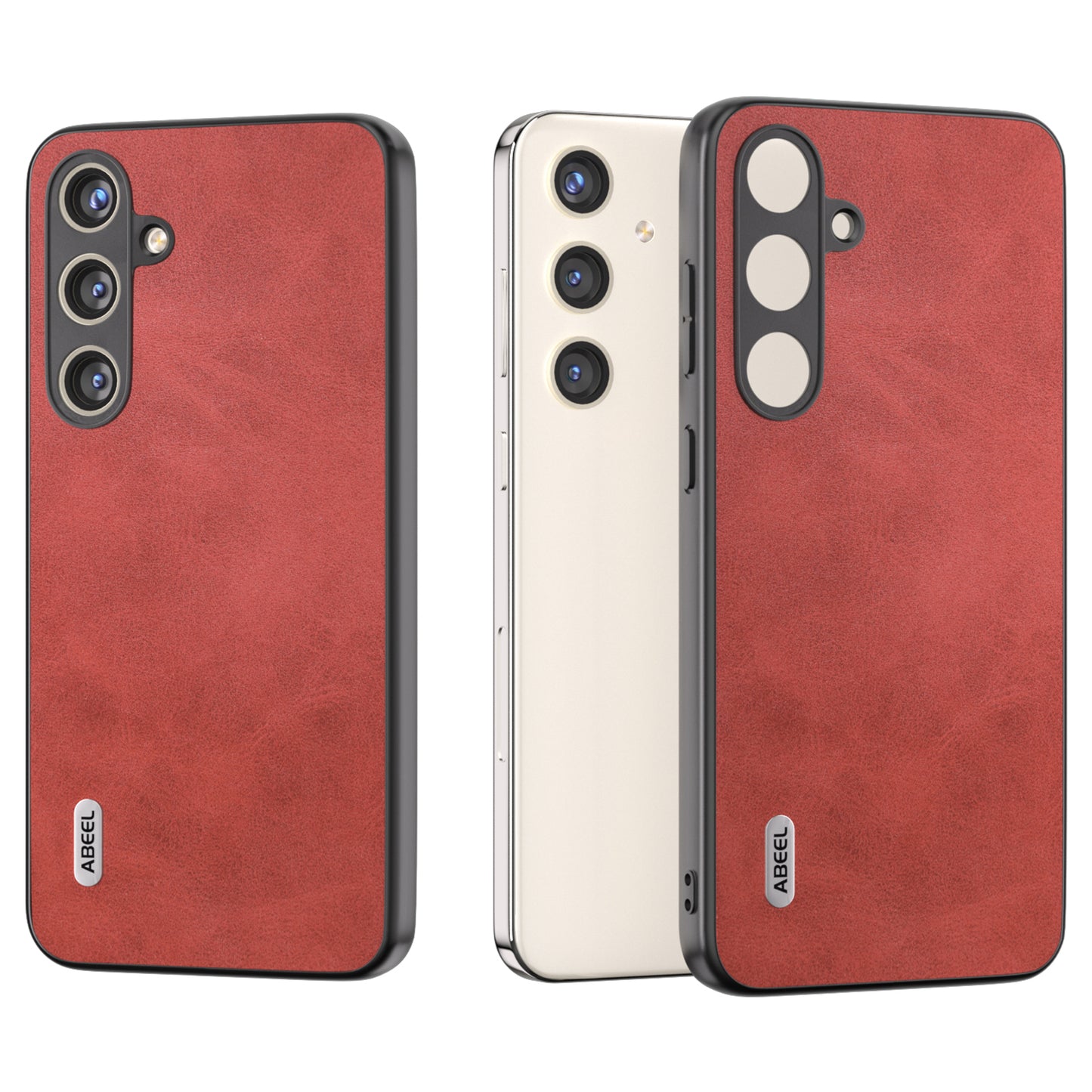 ABEEL For Samsung Galaxy S24 Shockproof Phone Case Leather Coated TPU+PC Cover - Red