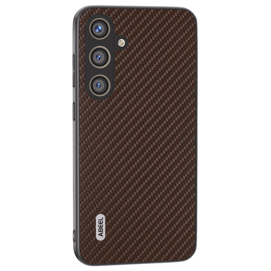 ABEEL for Samsung Galaxy S24 Carbon Fiber Texture Case PU Leather+PC+TPU Protective Phone Cover - Brown