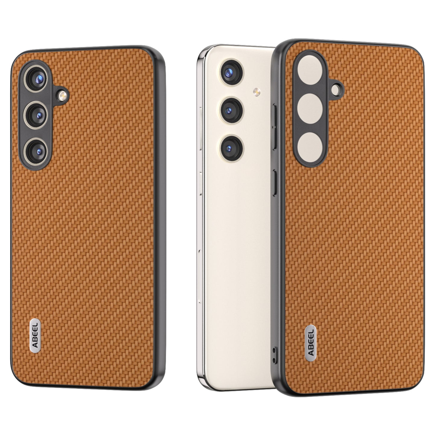 ABEEL for Samsung Galaxy S24 Carbon Fiber Texture Case PU Leather+PC+TPU Protective Phone Cover - Light Brown