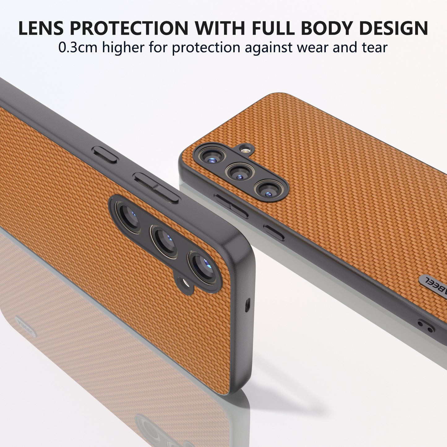 ABEEL for Samsung Galaxy S24 Carbon Fiber Texture Case PU Leather+PC+TPU Protective Phone Cover - Light Brown